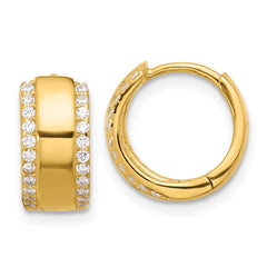 QE17200GP Sterling Silver Gold-tone CZ Edged 6.25mm Hinged Hoop Earrings