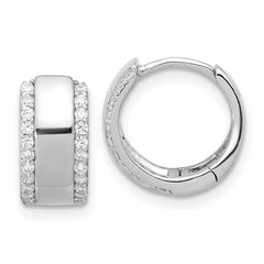 QE17200 Sterling Silver Rhodium-plated CZ Edged 6.25mm Hinged Hoop Earrings