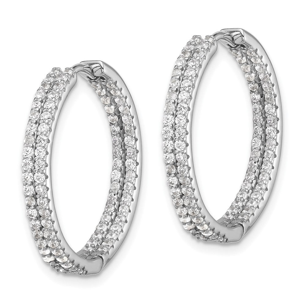 QE17201 Sterling Silver Rhodium-plated Double Row CZ In and Out Hoop Earrings