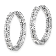 QE17201 Sterling Silver Rhodium-plated Double Row CZ In and Out Hoop Earrings