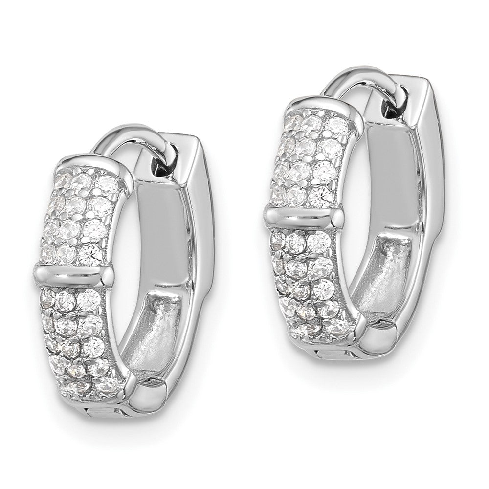 QE17203 Sterling Silver Rhodium-plated 4mm CZ Hinged Huggie Hoop Earrings