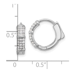 QE17203 Sterling Silver Rhodium-plated 4mm CZ Hinged Huggie Hoop Earrings