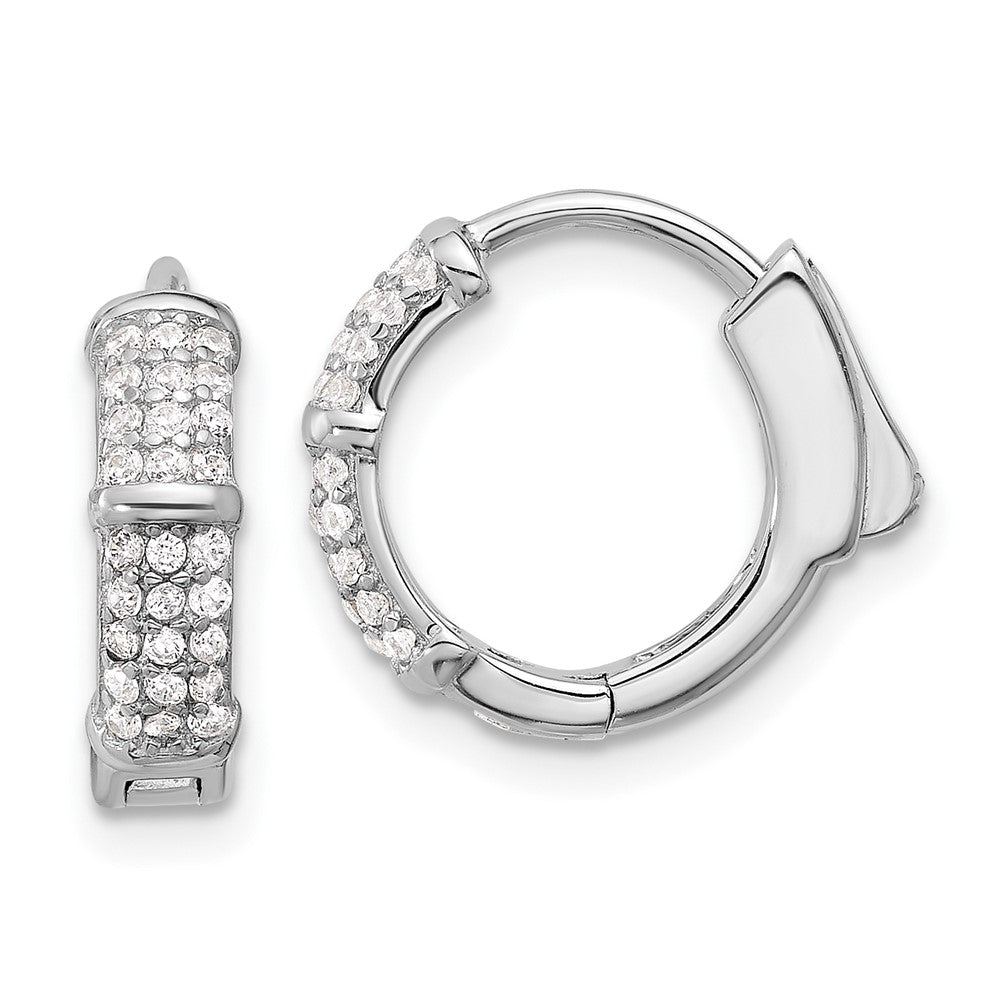 QE17203 Sterling Silver Rhodium-plated 4mm CZ Hinged Huggie Hoop Earrings