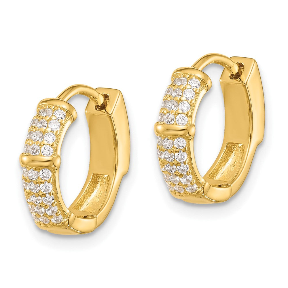 QE17203GP Sterling Silver Gold-tone 4mm CZ Hinged Huggie Hoop Earrings