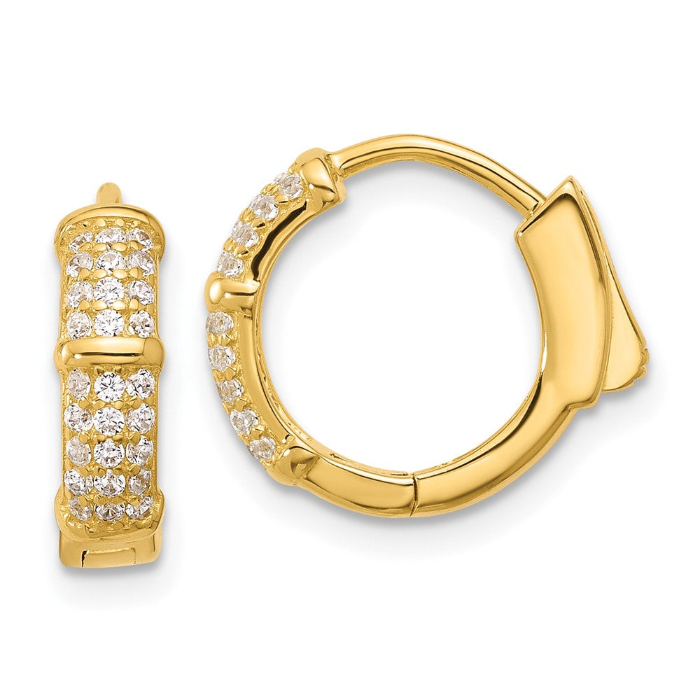QE17203GP Sterling Silver Gold-tone 4mm CZ Hinged Huggie Hoop Earrings
