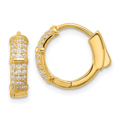 QE17203GP Sterling Silver Gold-tone 4mm CZ Hinged Huggie Hoop Earrings
