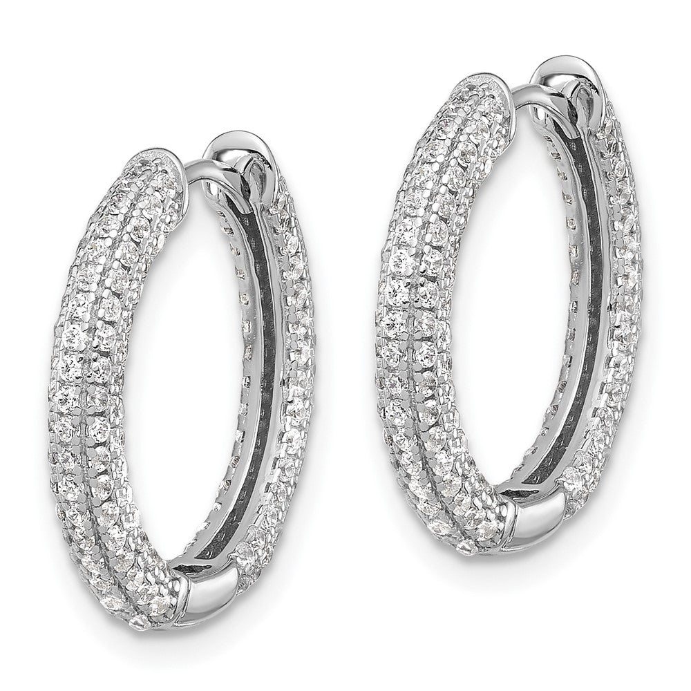 QE17204 Sterling Silver Rhodium-plated Micro Pav������������������������������������������������������ CZ 3mm Hinged Hoop Earrings