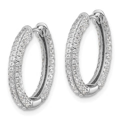 QE17204 Sterling Silver Rhodium-plated Micro Pav������������������������������������������������������ CZ 3mm Hinged Hoop Earrings