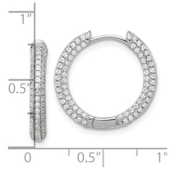 QE17204 Sterling Silver Rhodium-plated Micro Pav������������������������������������������������������ CZ 3mm Hinged Hoop Earrings
