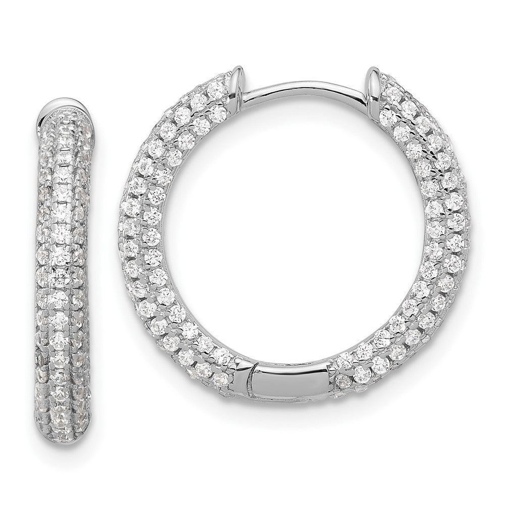 QE17204 Sterling Silver Rhodium-plated Micro Pav������������������������������������������������������ CZ 3mm Hinged Hoop Earrings