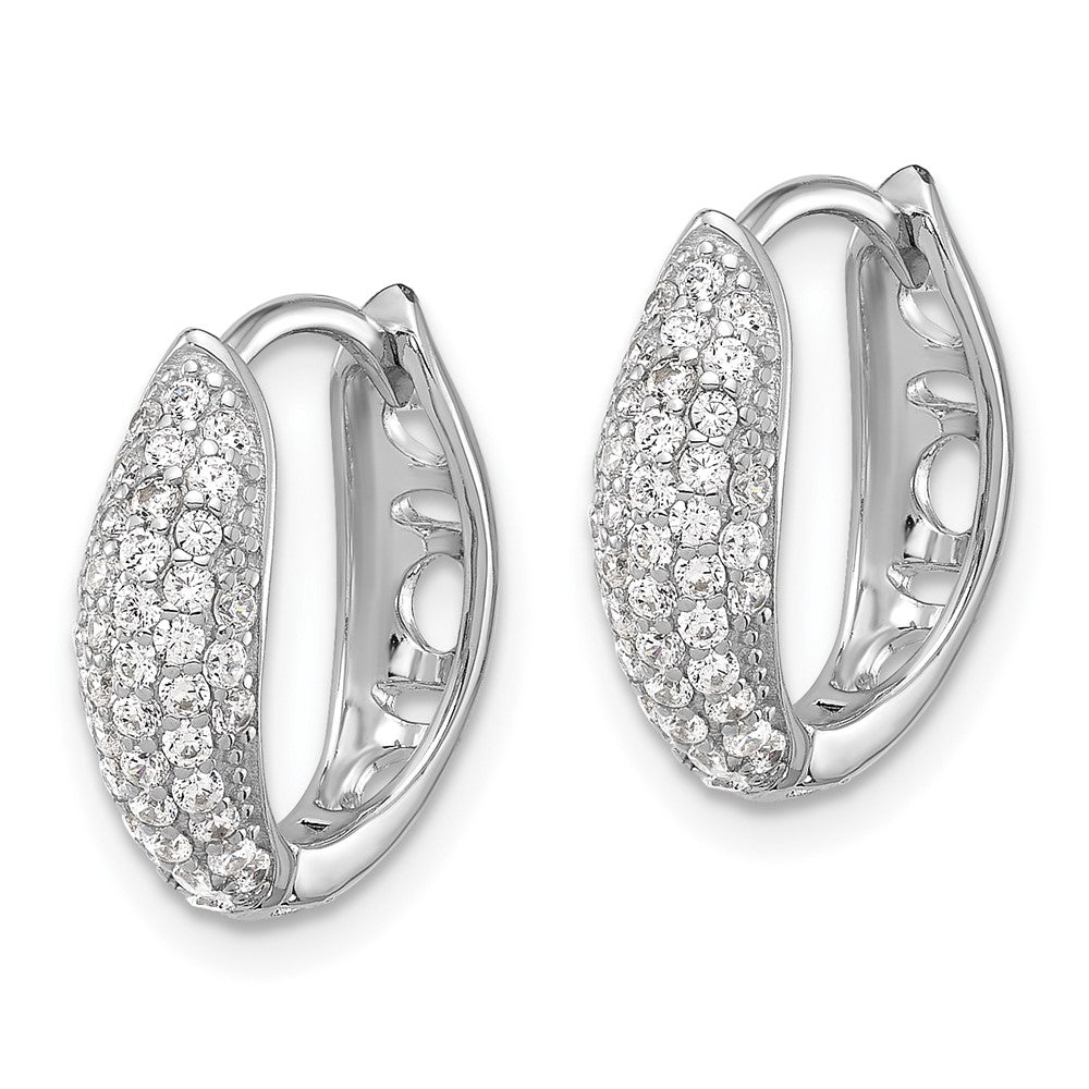QE17205 Sterling Silver Rhodium-plated Pav������������������������������������������������������ CZ Hinged Huggie Hoop Earrings
