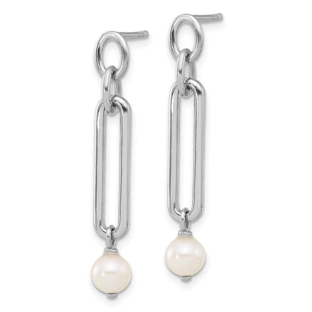QE17229 Sterling Silver Rhodium-plated Link with FWC Pearl Dangle Earrings