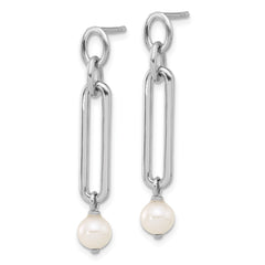 QE17229 Sterling Silver Rhodium-plated Link with FWC Pearl Dangle Earrings