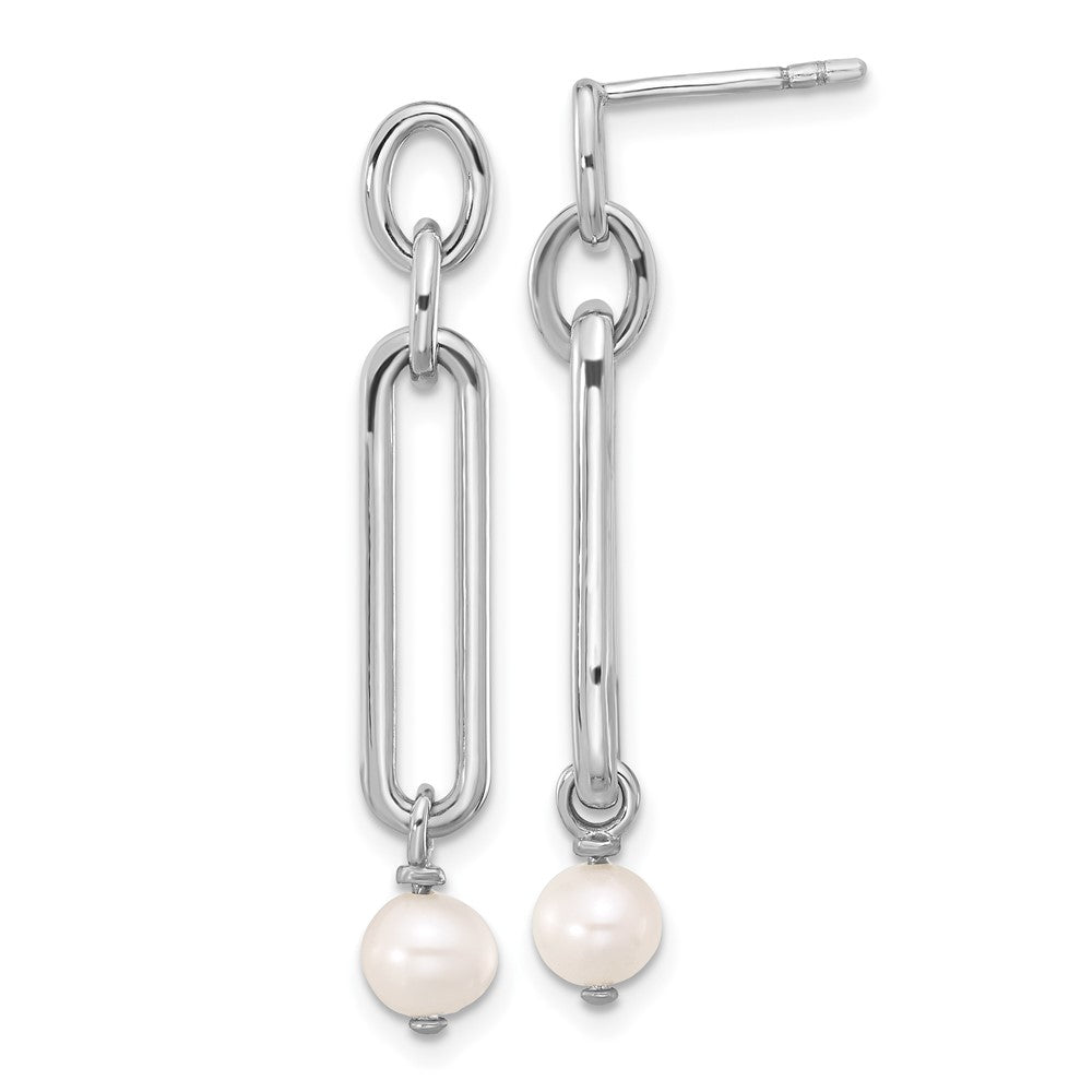 QE17229 Sterling Silver Rhodium-plated Link with FWC Pearl Dangle Earrings