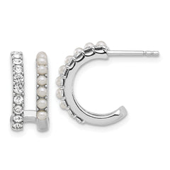 QE17236 Sterling Silver RH-plated FWC Pearl and Crystal Double Post Hoop Earrings