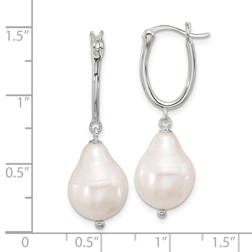 QE17240 Sterling Silver Polished Teardrop FWC Pearl Dangle Oval Hoop Earrings