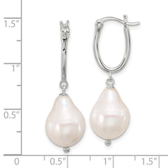 QE17240 Sterling Silver Polished Teardrop FWC Pearl Dangle Oval Hoop Earrings