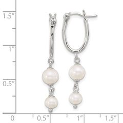 QE17241 Sterling Silver Polished Double FWC Pearl Dangle Oval Hoop Earrings