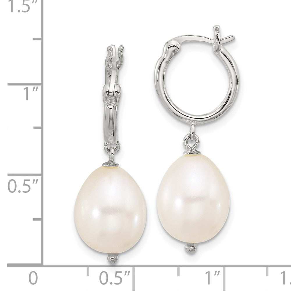 QE17242 Sterling Silver Polished Teardrop FWC Pearl Dangle Round Hoop Earrings