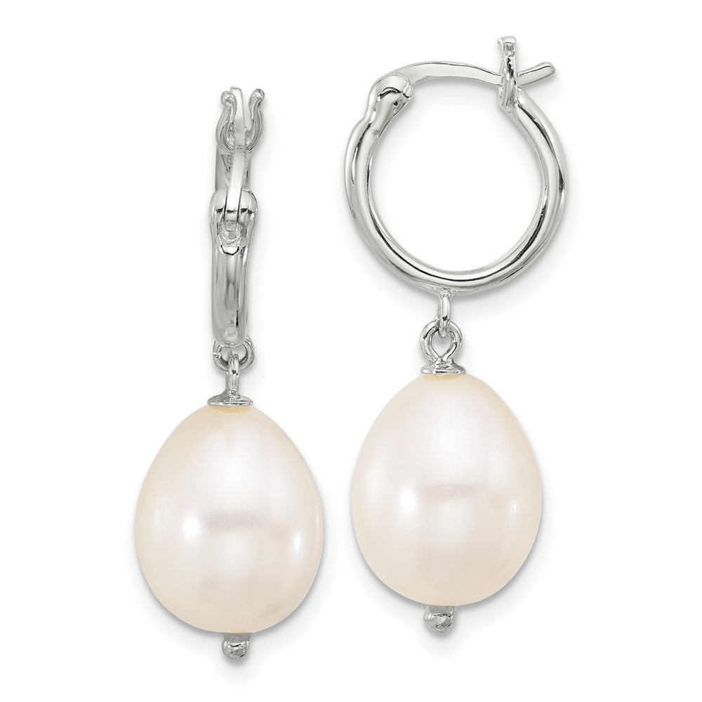 QE17242 Sterling Silver Polished Teardrop FWC Pearl Dangle Round Hoop Earrings