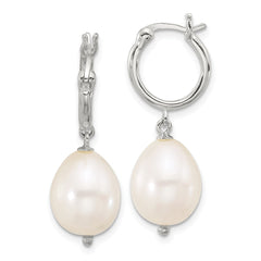 QE17242 Sterling Silver Polished Teardrop FWC Pearl Dangle Round Hoop Earrings