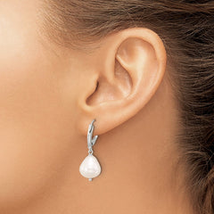 QE17243 Sterling Silver Polished Teardrop FWC Pearl Leverback Dangle Earrings