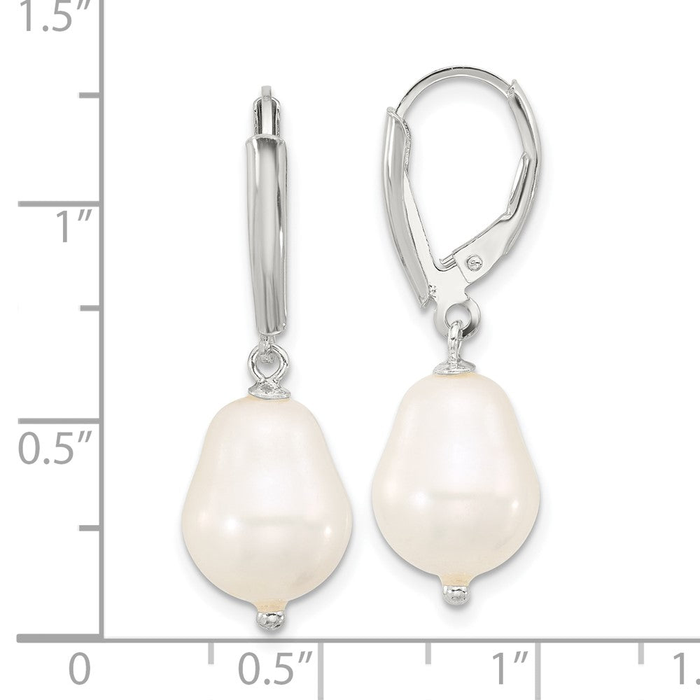 QE17243 Sterling Silver Polished Teardrop FWC Pearl Leverback Dangle Earrings