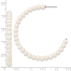 QE17246 Sterling Silver Rhodium-plated 4-5mm White Semi-Round Freshwater Cultured Pearl C-Hoop Earrings