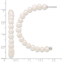 QE17247 Sterling Silver Rhodium-plated 5-6mm White Semi-Round Freshwater Cultured Pearl Post J-Hoop Earrings