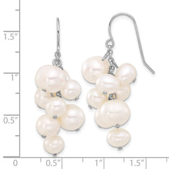 QE17250 Sterling Silver Rhodium-plated 6-10mm White Near-Round Freshwater Cultured Pearl Dangle Earrings