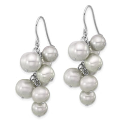 QE17252 Sterling Silver Rhodium-plated 6-10mm Grey Near-Round Freshwater Cultured Pearl Dangle Earrings