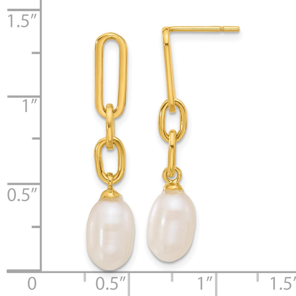 QE17270GP Sterling Silver Gold-tone Polished Synthetic Pearl Link Dangle Earrings