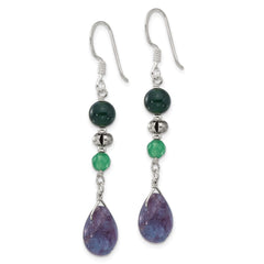 QE17289 Sterling Silver Antiqued Aventurine/Fluorite/Quartz Dangle Earrings