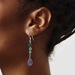 QE17289 Sterling Silver Antiqued Aventurine/Fluorite/Quartz Dangle Earrings