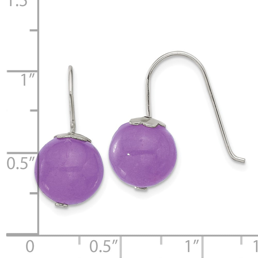 QE17298 Sterling Silver Polished 10mm Purple Jade Dangle Earrings