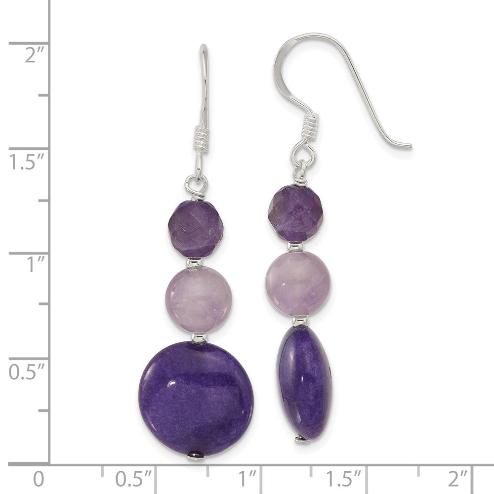 QE17302 Sterling Silver Polished Amethyst and Purple Quartz Dangle Earrings