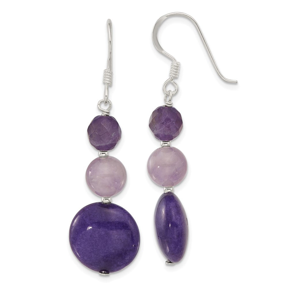 QE17302 Sterling Silver Polished Amethyst and Purple Quartz Dangle Earrings