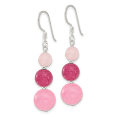 QE17309 Sterling Silver Polished Pink/Rose/Strawberry Quartz Dangle Earrings