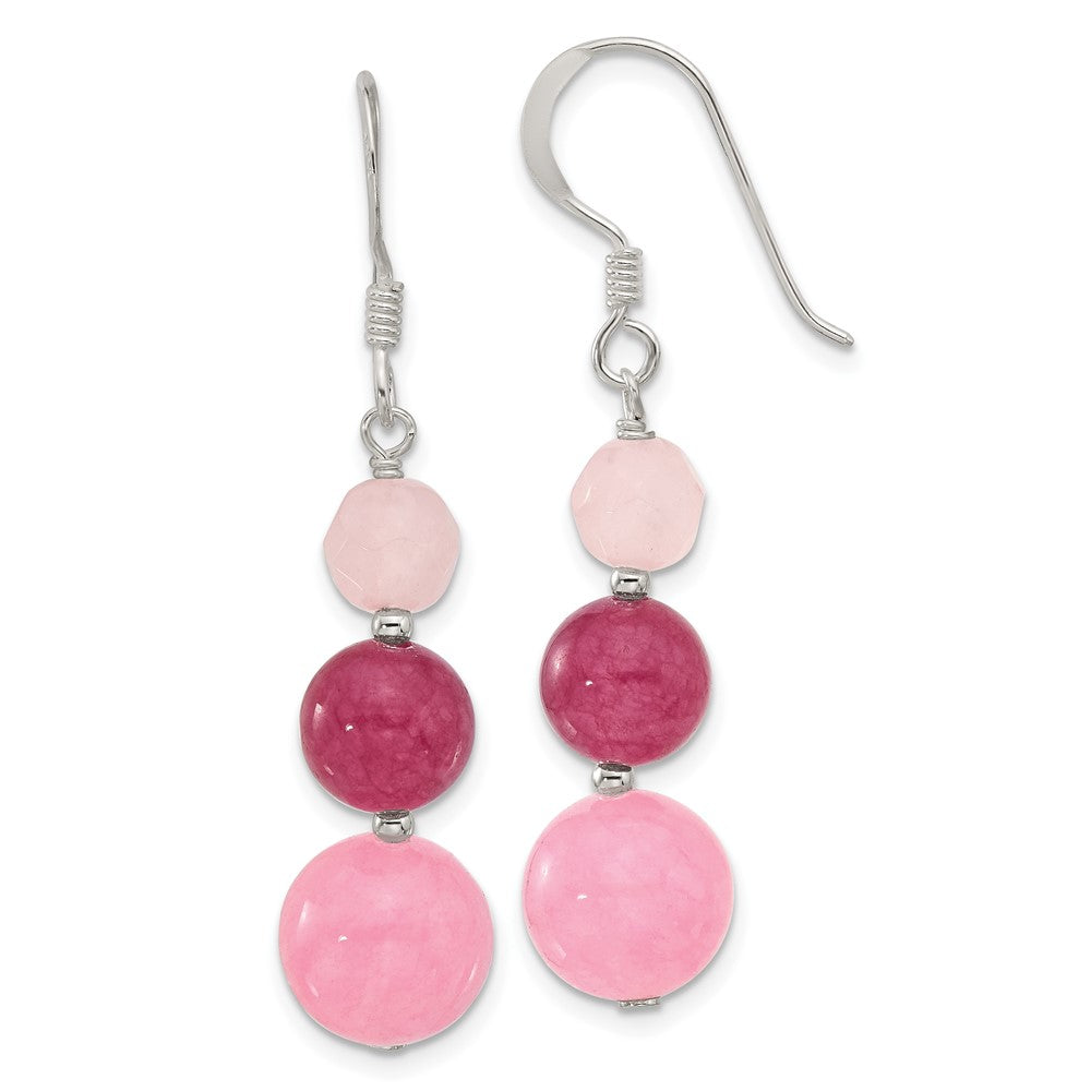 QE17309 Sterling Silver Polished Pink/Rose/Strawberry Quartz Dangle Earrings
