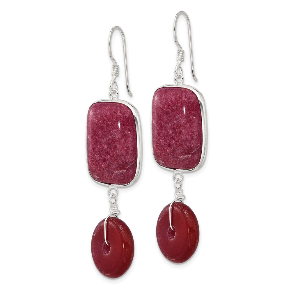 QE17335 Sterling Silver Polished Carnelian and Red Jade Dangle Earrings