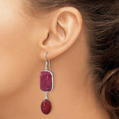 QE17335 Sterling Silver Polished Carnelian and Red Jade Dangle Earrings