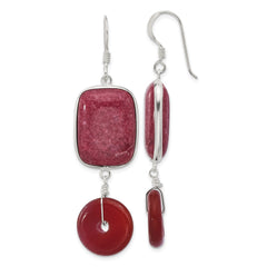 QE17335 Sterling Silver Polished Carnelian and Red Jade Dangle Earrings