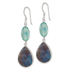 QE17360 Sterling Silver Polished Fluorite & Labradorite Teardrop Dangle Earrings