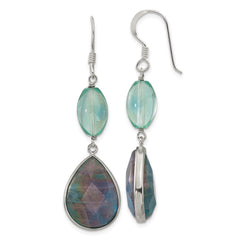 QE17360 Sterling Silver Polished Fluorite & Labradorite Teardrop Dangle Earrings