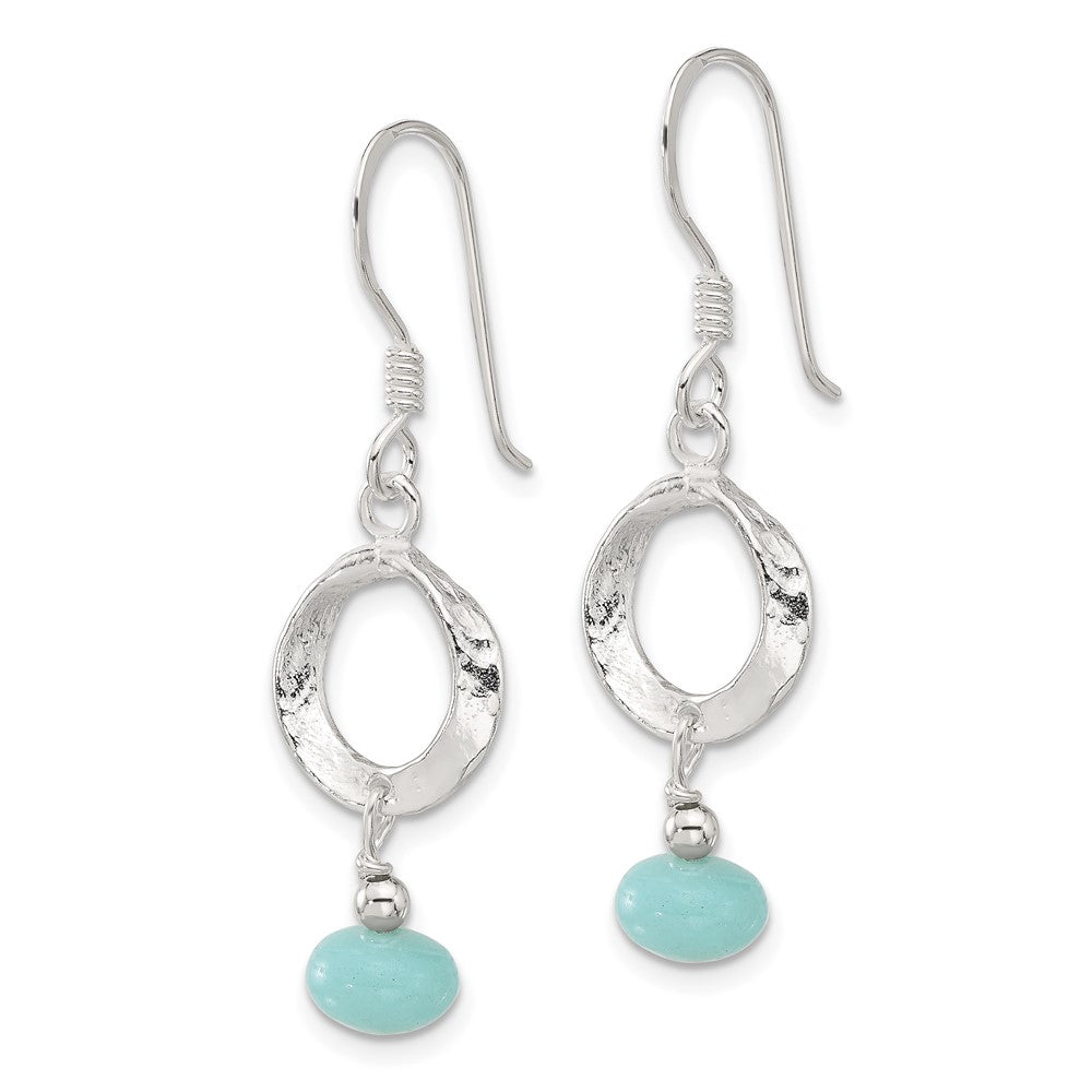 QE17362 Sterling Silver Polished & Textured Circle Amazonite Dangle Earrings