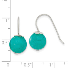 QE17385 Sterling Silver Polished 10mm Round Blue/Green Jade Dangle Earrings