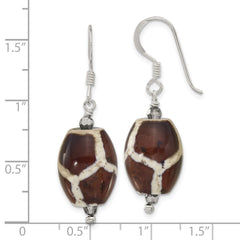 QE17389 Sterling Silver Polished Patterned Black Agate & Crystal Dangle Earrings