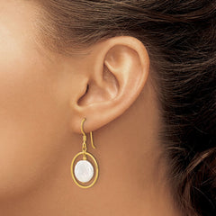 QE17395GP Sterling Silver Gold-plated Polished FWC Coin Pearl Circle Dangle Earrings