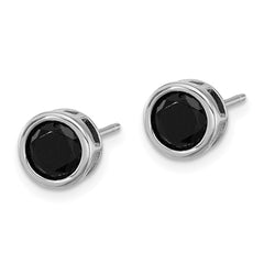 QE17405 Sterling Silver Rhodium-plated Polished Black Spinel Bezel Stud Earrings
