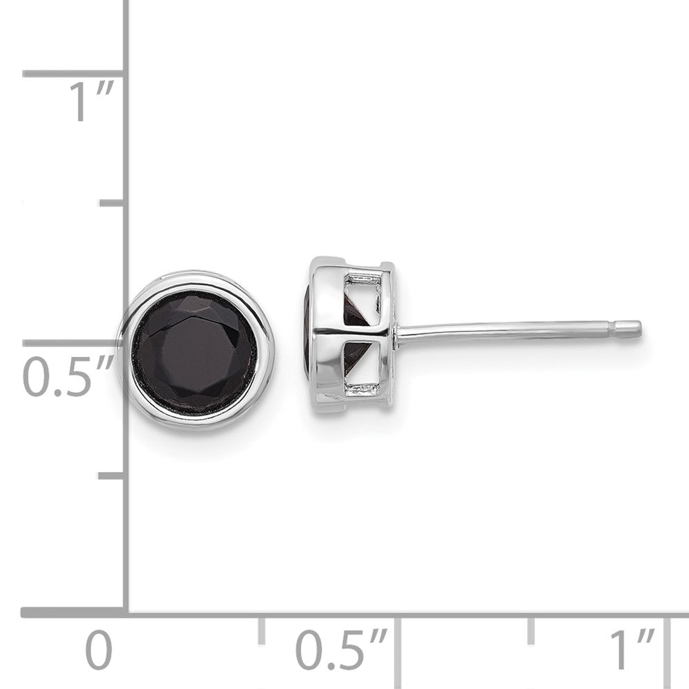 QE17405 Sterling Silver Rhodium-plated Polished Black Spinel Bezel Stud Earrings